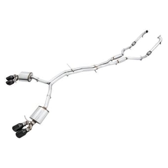 awe tuning 18-21 audi b9 s4 3.0t touring exhaust (resonated for perf. dp) 102mm - diamond blk tips 3015-43122 - image