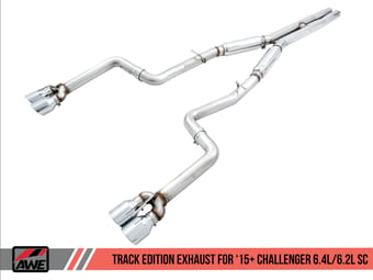 awe tuning 15-21 dodge challenger 6.4l/6.2l sc track edition exhaust - quad chrome silver tips 3015-42136 - image