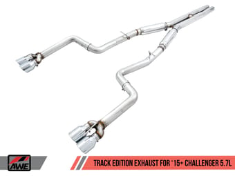 awe tuning 17-22 dodge challenger 5.7l track edition exhaust - diamond black quad tips 3015-43152 - image