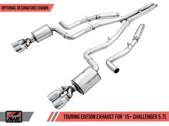 awe tuning 17-22 dodge challenger 5.7l touring edition exhaust - resonated - diamond black quad tips 3015-43154 - image