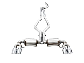 awe tuning 19-22 bmw m340i (g20) non-resonated touring edition exhaust - quad chrome silver tips 3015-42148 - image