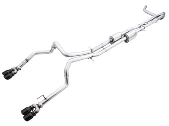 awe tuning 19-22 4th gen gm 1500 6.2l 0fg catback split rear exit (w/ bumper cutouts) - quad diamond tips 3015-43204 - image