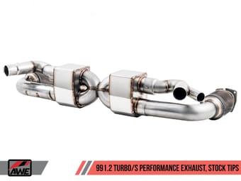 awe tuning porsche 991.2 turbo performance exhaust and high-flow cat sections - for oe tips 3015-41002 - image