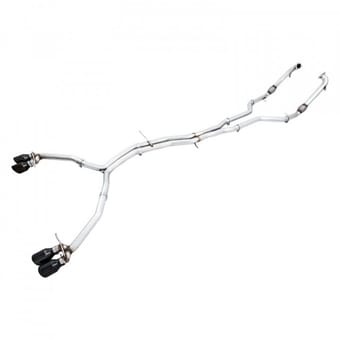 awe tuning 18-21 audi b9 s4 resonated for performance catalyst track edition exhaust w/ carbon fiber tips 3015-45006 - image