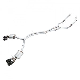 awe tuning 18-21 audi b9 s4 resonated for performance catalyst touring edition exhaust w/ carbon fiber tips 3015-45008 - image