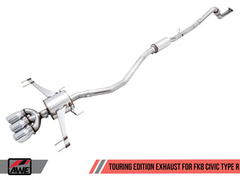 awe tuning 17-21 honda civic type r touring edition exhaust w/front pipe & triple chrome silver tips 3015-52004 - image