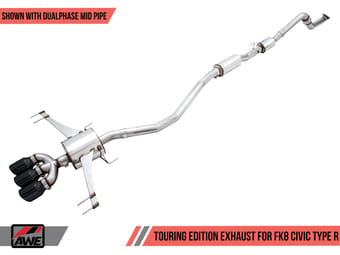 awe tuning 17-21 honda civic type r touring edition exhaust w/front pipe & triple diamond black tips 3015-53006 - image