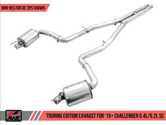 awe tuning 15-21 dodge challenger 6.4l/6.2l sc resonated touring edition exhaust - use stock tips 3015-11052 - image
