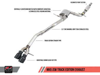 awe tuning 05-14 vw mk5 jetta mk6 sportwagen 2.5l track edition exhaust - polished silver tips 3020-22024 - image