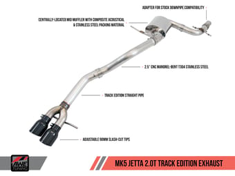 awe tuning 06-10 vw mk5 jetta 2.0t - gli track edition exhaust - polished silver tips 3020-22030 - image