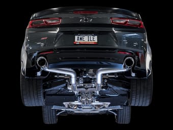 awe tuning 16-22 chevy camaro ss non-resonated cat-back exhaust - track edition (diamond black tips) 3020-33052 - image