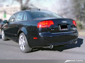 awe tuning 06-08 audi b7 a4 3.2l track edition dual tip exhaust - diamond black tips 3020-33018 - image