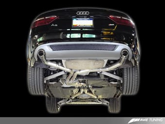 awe tuning 08-11 audi b8 a5 3.2l track edition exhaust system - dual 3.5in diamond black tips 3020-33020 - image