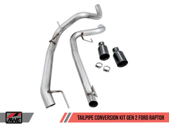awe tuning 17-20 ford raptor tailpipe conversion kit w/ diamond black tips 3020-33050 - image
