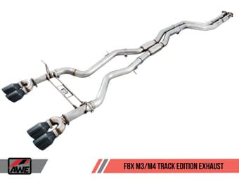 awe tuning 15-20 bmw f8x m3/m4 resonated track edition exhaust - chrome silver tips (102mm) 3015-42082 - image