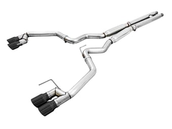 awe tuning 18-22 ford mustang gt (s550) cat-back exhaust - track edition (quad diamond black tips) 3020-43072 - image