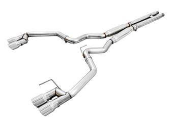 awe tuning 18-22 ford mustang gt (s550) cat-back exhaust - track edition (quad chrome silver tips) 3020-42064 - image