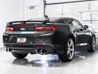 awe tuning 16-22 chevy camaro ss non-res cat-back exhaust -touring edition (quad chrome silver tips) 3020-42068 - image