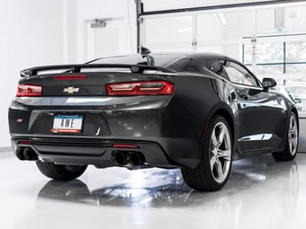 awe tuning 16-22 chevy camaro ss non-res cat-back exhaust - track edition (quad diamond black tips) 3020-43074 - image