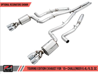 awe tuning 15-21 dodge challenger 6.4l/6.2l sc resonated touring edition exhaust - quad black tips 3015-43146 - image