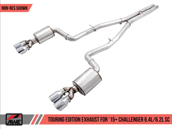 awe tuning 15-21 dodge challenger 6.4l/6.2l non-resonated touring edition exhaust - quad silver tips 3020-42074 - image