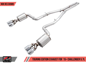 awe tuning 17-22 challenger 5.7l touring edition exhaust - non-resonated - chrome silver quad tips 3020-42076 - image