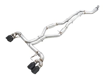 awe tuning 19-22 bmw m340i (g20) track edition exhaust - quad diamond black tips 3020-43085 - image