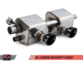 awe tuning 17-19 porsche 911 (991.2) carrera / s switchpath exhaust for pse cars - diamond black tips 3025-33018 - image
