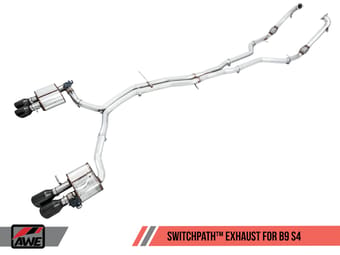 awe tuning 18-21 audi b9 s4 switchpath exhaust - non-resonated (silver 90mm tips) 3025-42034 - image