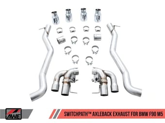 awe tuning 18-21 bmw m5 (f90) 4.4t awd switchpath axle-back exhaust - diamond black tips 3025-43065 - image