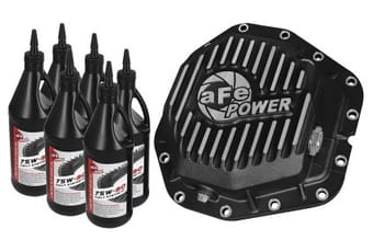 afe power rear diff cover black w/machined fins 17-19 ford 6.7l (td) dana m300-14 (dually) w/ oil 46-70382-wl - image