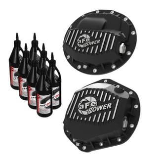 afe pro series f&r differential cover black w/ machined fins 13-18 ram 6.7l w/ 75w90 synth gear oil 46-70402-pl - image