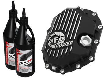afe power 11-19 gm 2500-3500 aam 9.25 axle front diff cover black machined w/ 2 qts 75w90 oil 46-71051b - image