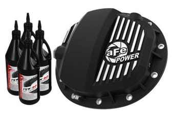 afe pro series gmch 9.5 rear diff cover black w/mach fins & gear oil 19-20 gm silverado/sierra 1500 46-71141b - image