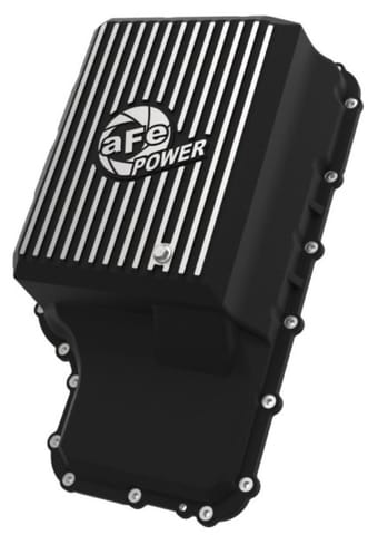 afe 20-21 ford truck w/ 10r140 transmission pan black power street series w/ machined fins 46-71220b - image
