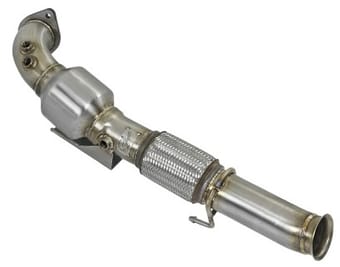 afe twisted steel 3in. 304 ss catted series downpipe 16-18 ford focus rs i4-2.3l (t) 48-33024-hc - image