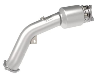 afe 09-16 audi a4/a5 (b8) l4-2.0l (t) twisted steel 3in. downpipe - 304 stainless w/ cat 48-36410-yc - image