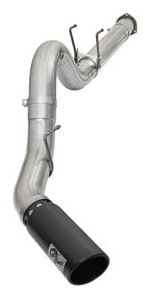 afe atlas 5in dpf-back alum steel exhaust system w/black tip 2017 ford diesel trucks v8-6.7l (td) 49-03090-b - image
