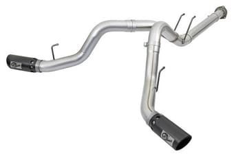 afe atlas 4in dpf-back alum steel exhaust system w/black tip 2017 ford diesel trucks v8-6.7l (td) 49-03092-b - image
