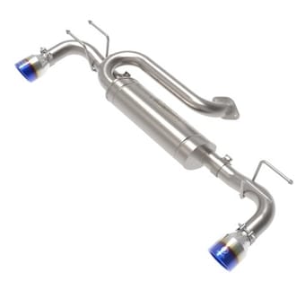 afe 19-22 mazda 3 l4 2.5l takeda 3in to 2-1/2in 304 ss axle-back exhaust w/ blue flame tip 49-37023-l - image