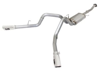 afe machforce xp exhaust 3in ss dual side ext cb w/ polished tips 2015 ford f150 5.0l v8 cc/sb ec/lb 49-43074-p - image