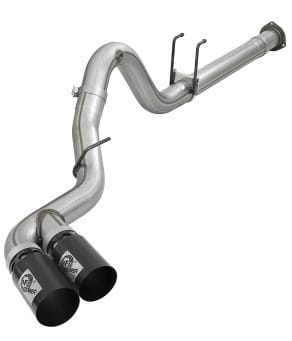afe rebel xd 4in ss dpf-back exhaust 17-18 ford diesel trucks v8-6.7l (td) w/ dual black tips 49-43102-b - image