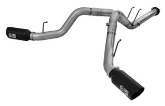 afe large bore-hd 4in 409 stainless steel dpf-back exhaust w/black tip 15-16 ford diesel v8 trucks 49-43122-b - image