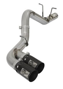 afe victory series 4in 409-ss dpf-back exhaust w/ dual black tips 2017 gm duramax v8-6.6l(td) l5p 49-44089-b - image