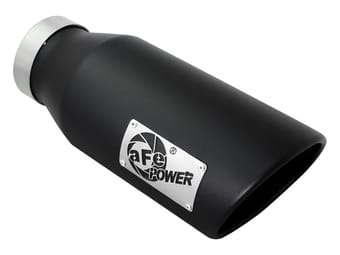 afe power mach force-xp 4in in x 6in out x 15in l driver side clamp-on 4in 409 ss exhaust tip-black 49t40601-b15 - image