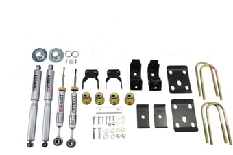 belltech lowering kit 14-16.5 chev/gm silverado/sierra std cabs 2wd 0in to -4in front/7in rear with shock 993sp - image