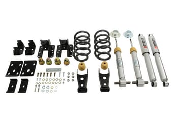 belltech 14-17 silver/sierra ext & crew cab 2wd 1 or 2in. f/4in. r drop w/ sp shocks lowering kits 995sp - image
