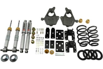 belltech lowering kit 14-18 chev/gm 1500 ext/crw cab 2wd 3in or 4in ft/5in or 6in rr w/ shocks 996sp - image