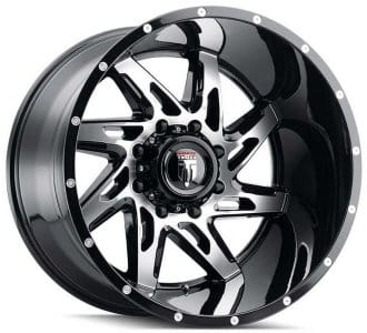 (clearance - no returns) 22x14 american truxx at183 spyder gloss black machined (* may require trimming) 5x5/127 -76mm - image