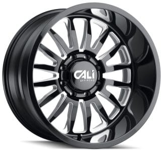 (clearance - no returns) 20x12 cali off-road summit 9110 gloss black w/ milled spokes (* may require trimming) 6x135 -51mm - image